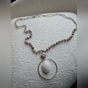 Serefina × Anthropologie, Bead And Stone Necklace, Grey/White/Gold